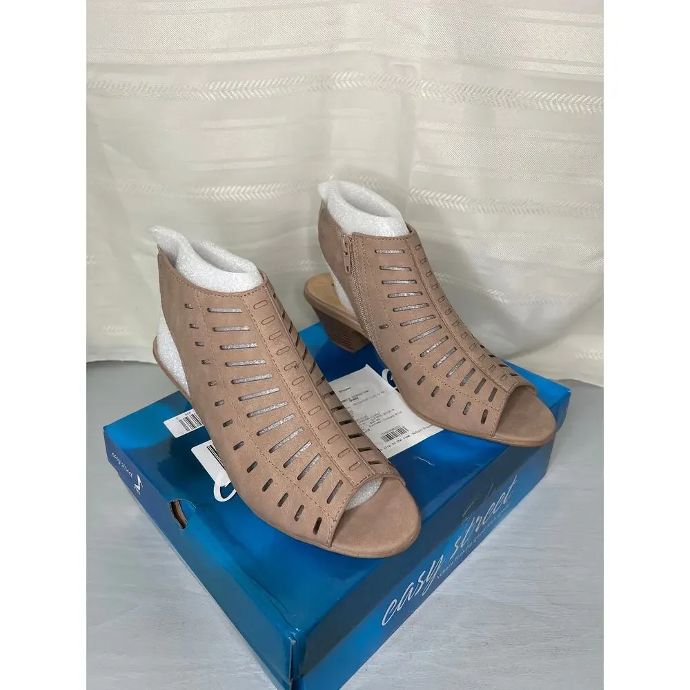 Easy Street Elevate Cutout Block Heel Sandals Sand Womens Size 11M